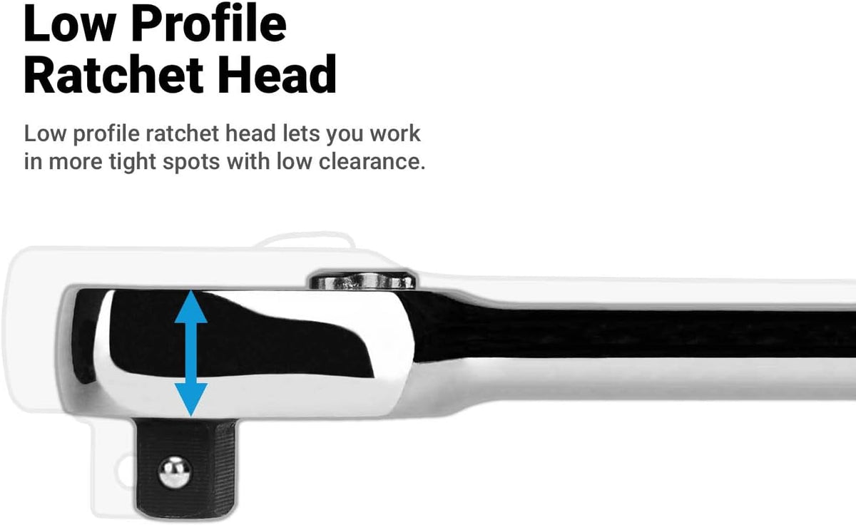 Clé à cliquet Capri Tools Fine 90 dents, poignée ergonomique souple, entraînements 1/4, 3/8 et 1/2 po, 3 pièces – sélection pratique