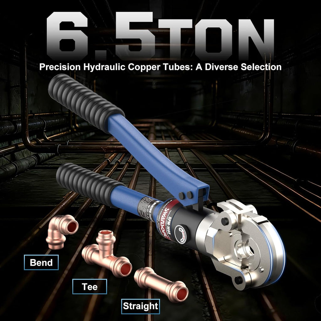 Pince à sertir hydraulique SWANSOFT destiné à tubes en cuivre doté de matrices interchangeables 1/2, 3/4, 1 – Dispositif de sertissage pour usage professionnel compact destiné à tubes en cuivre, espaces restreints et raccords en T