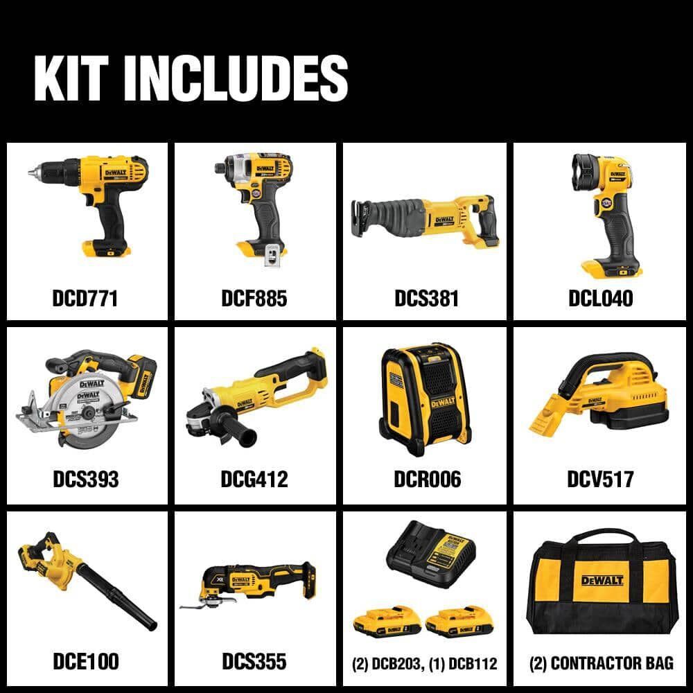 Kit combiné 10 équipements 20 V MAX DCK1020D2 doté de batteries et chargeur